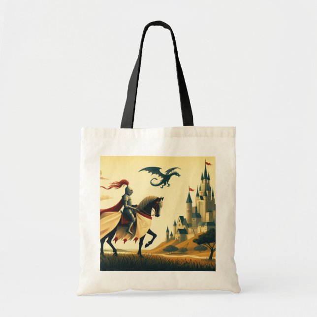 Bolsa Tote Cavaleiro Medieval/dragão/fantasia do castelo (Frente)