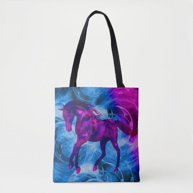 Bolsa Tote Cavalgando Arte do Cavalo Negro Fantasia (Frente)