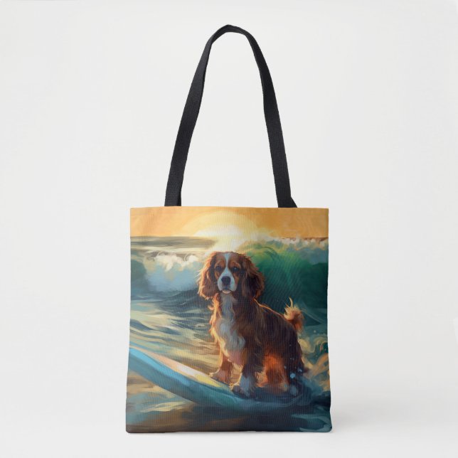 Bolsa Tote Cavalier King Beach Surfing Painting (Frente)