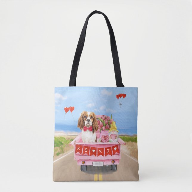 Bolsa Tote Cavalier King Cachorro Caminhão de Corações Dia do (Frente)