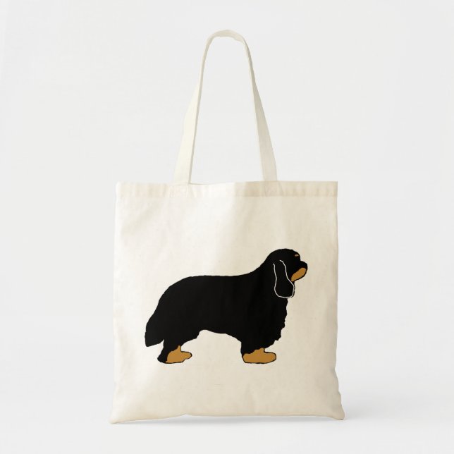 Bolsa Tote Cavalier King Charles Black e Tan Silhouette (Frente)