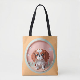 Bolsa Tote Cavalier King Charles Pink Pastel Cutando Papel