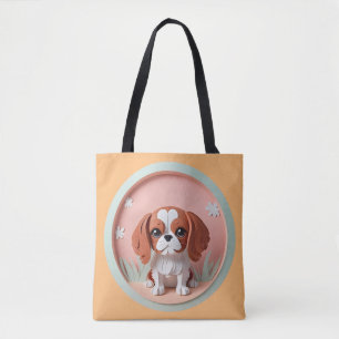 Bolsa Tote Cavalier King Charles Pink Pastel Cutando Papel