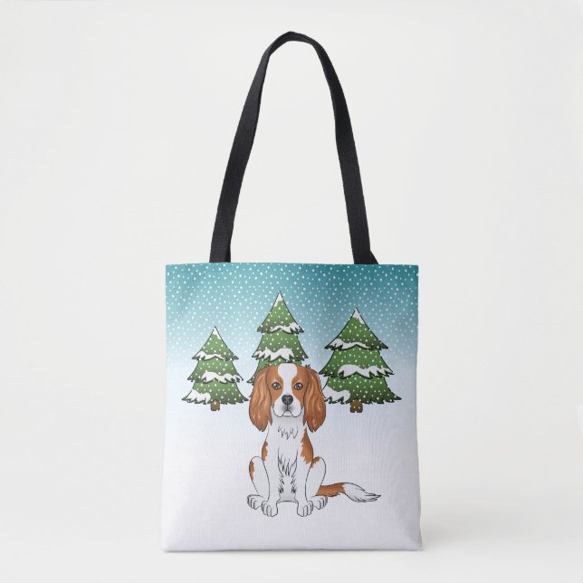 Bolsa Tote Cavalier King Charles Spaniel Blenheim no Inverno (Frente)