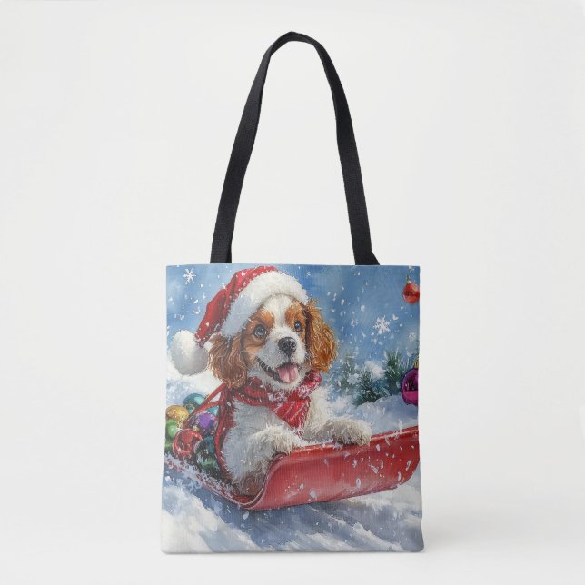 Bolsa Tote Cavalier King Charles Spaniel Trenó de Natal (Frente)
