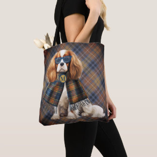 Bolsa Tote Cavalier King Charles Styloso e Xadrez