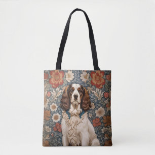 Bolsa Tote Cavalier Spaniel Elegante em Fundo Floral
