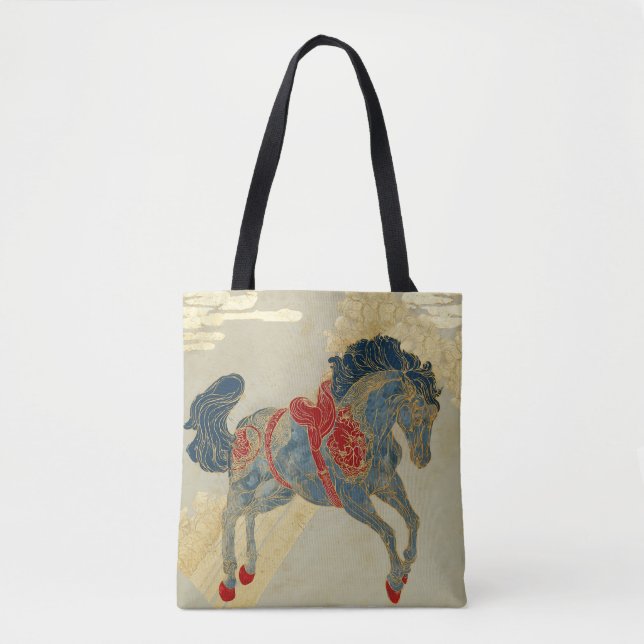 Bolsa Tote Cavalo Azul Real Ornamentado (Frente)