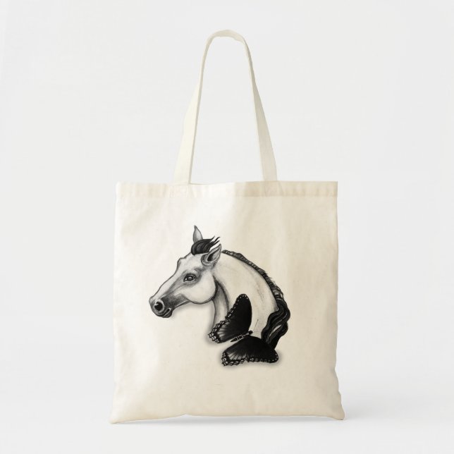 Bolsa Tote Cavalo branco e Design de borboleta (Frente)