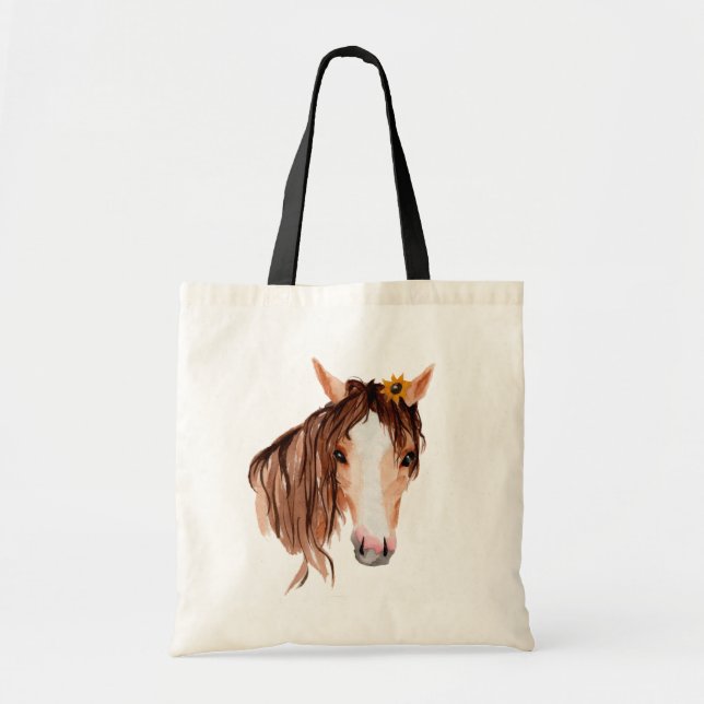 Bolsa Tote Cavalo de Aquarela, "A vida é melhor..." (Frente)