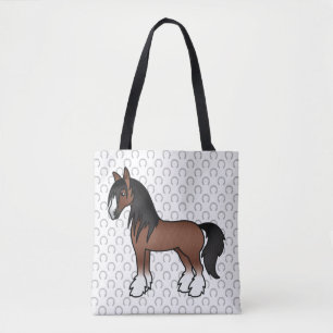 Bolsa Tote Cavalo de Cartoon Castanho Vanner Clydesdale Shire