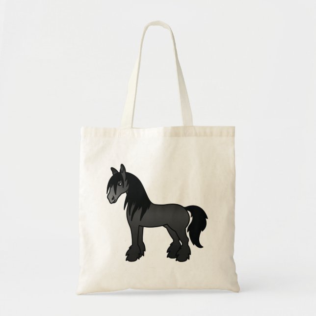 Bolsa Tote Cavalo de Cartoon Negro Vanner Clydesdale Shire (Frente)