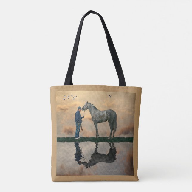 Bolsa Tote Cavalo De cinza E OTTB De Alcance (Verso)