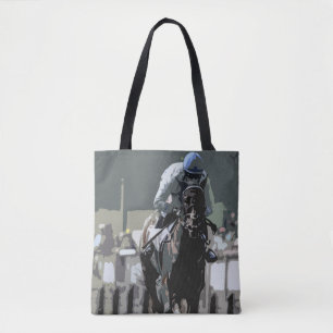 Bolsa Tote Cavalo De Corrida Com Jóquei Em Saco Azul