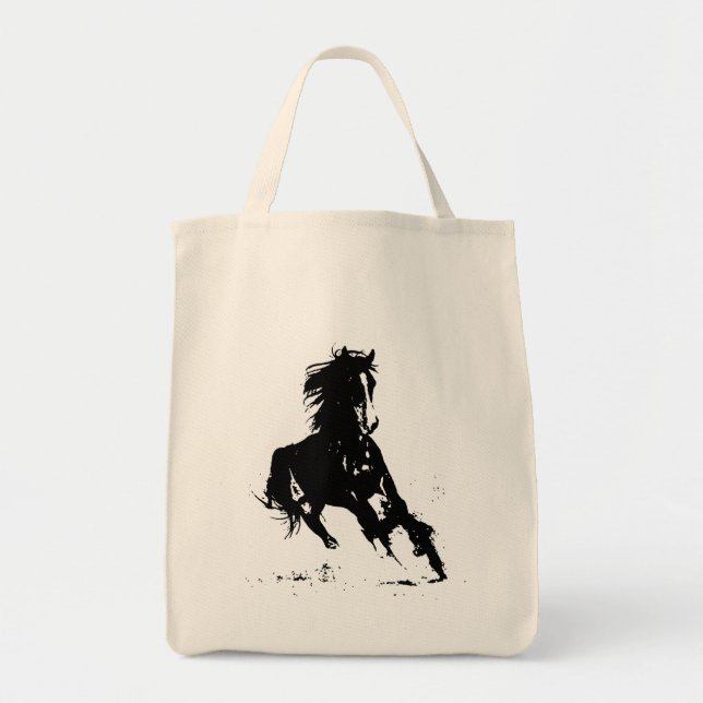 Bolsa Tote Cavalo de Pop de Arte Preto e Branco (Frente)