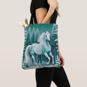 Bolsa Tote Cavalo de Prata Verde na Floresta Encantada