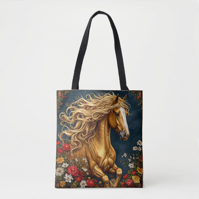 Bolsa Tote Cavalo Dourado com Crina Fluindo (Frente)