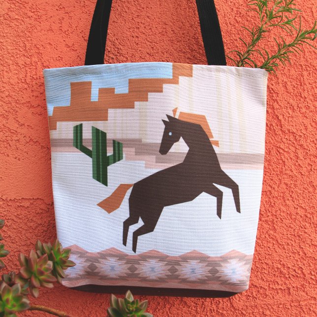 Bolsa Tote Cavalo e Cactus Marrons Selvagens do Sudoeste (Criador carregado)