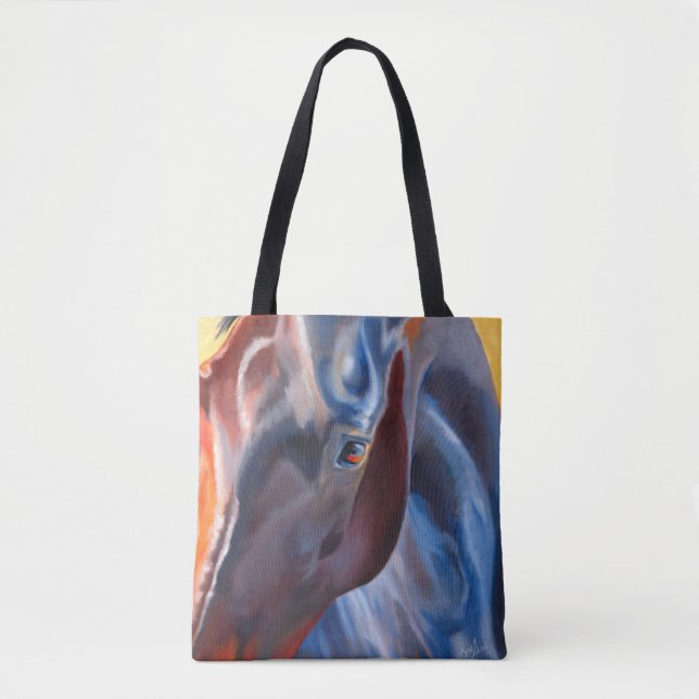 Bolsa Tote Cavalo em Blues Arte moderna sobre cavalos equestr (Frente)