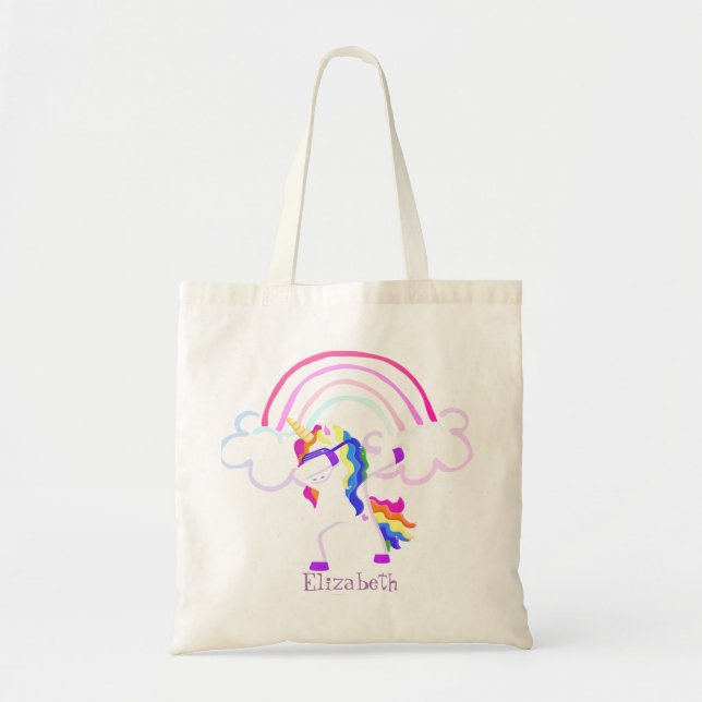 Bolsa Tote Cavalo Mágico Unicórnio da Moda, Arco-íris (Frente)