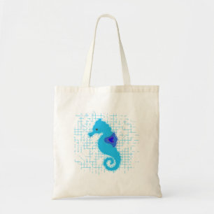 Bolsa Tote Cavalo-Marinho Azul Em Fundo Distante