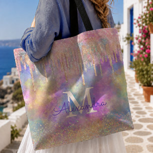 Bolsa Tote Cavalo-marinho colorido chique pingando monograma 