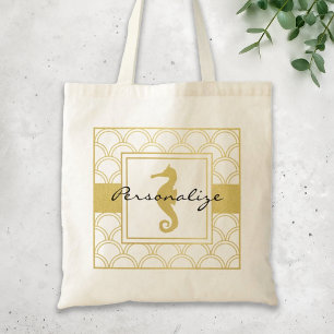 Bolsa Tote Cavalo-Marinho com Padrão de Onda do Oceano em Art
