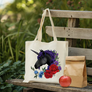 Bolsa Tote Cavalo-marinho Preto Flores do Jardim de Purple Mi