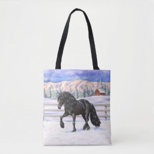 Bolsa Tote Cavalo Negro Frísia Na Neve