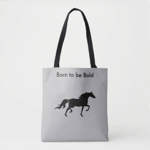 Bolsa Tote Cavalo Preto Ousado em Silhueta sobre Cinza Prata