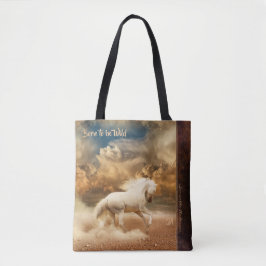 Bolsa Tote Cavalo Selvagem Branco Correndo no Deserto - Perso