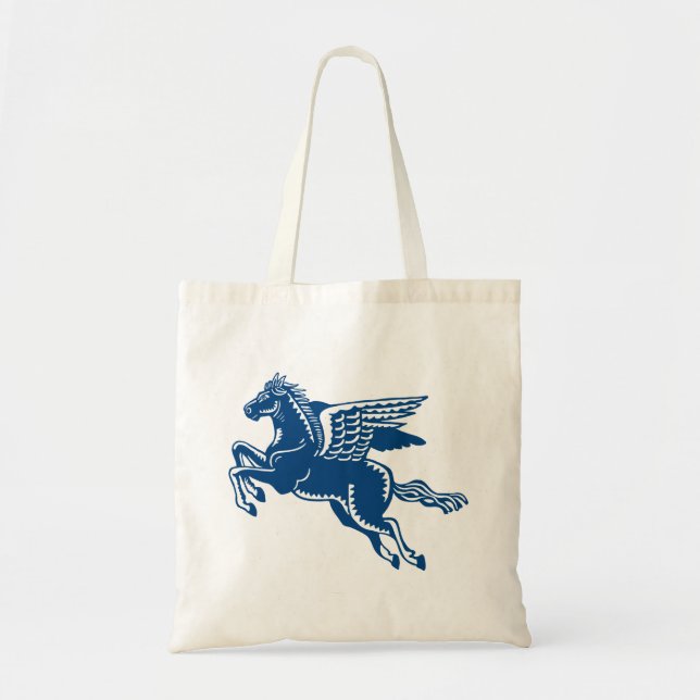 Bolsa Tote Cavalo Voador - Estilo Índigo Azul e Branco (Frente)