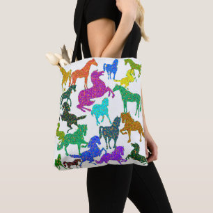 Bolsa Tote Cavalos Arco-Íris - "Dotty sobre Cavalos!"