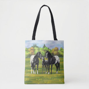 Bolsa Tote Cavalos de Appaloosa Pretos Na Pastagem De Verão
