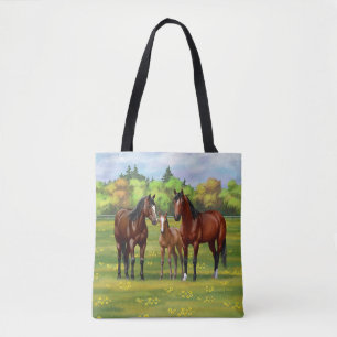 Bolsa Tote Cavalos De Quarto De Baía De Brown Em Pastagem De