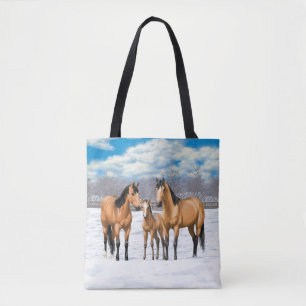 Bolsa Tote Cavalos Do Quarto De Pele De Foco Na Neve