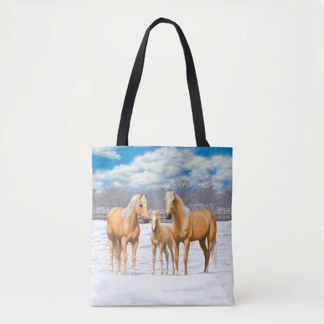 Bolsa Tote Cavalos Do Quarto Palomino Na Neve De Inverno (Frente)