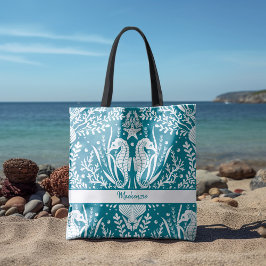 Bolsa Tote Cavalos-marinhos Oceano Mar Azul Teal Azul Adicion