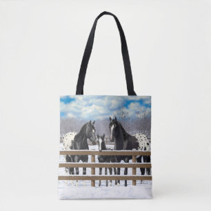 Bolsa Tote Cavalos Pretos De Appaloosa Na Neve