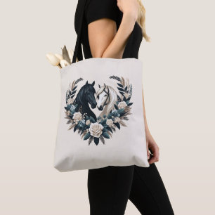 Bolsa Tote Cavalos Pretos e Brancos Apaixonados