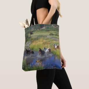 Bolsa Tote Cavalos Que Atravessam Impressão de Água no Saco d