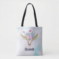 Caveira Animal Boho com Borboletas e Flores