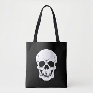 Bolsa Tote Caveira Assustadora de Halloween Preto e Branco