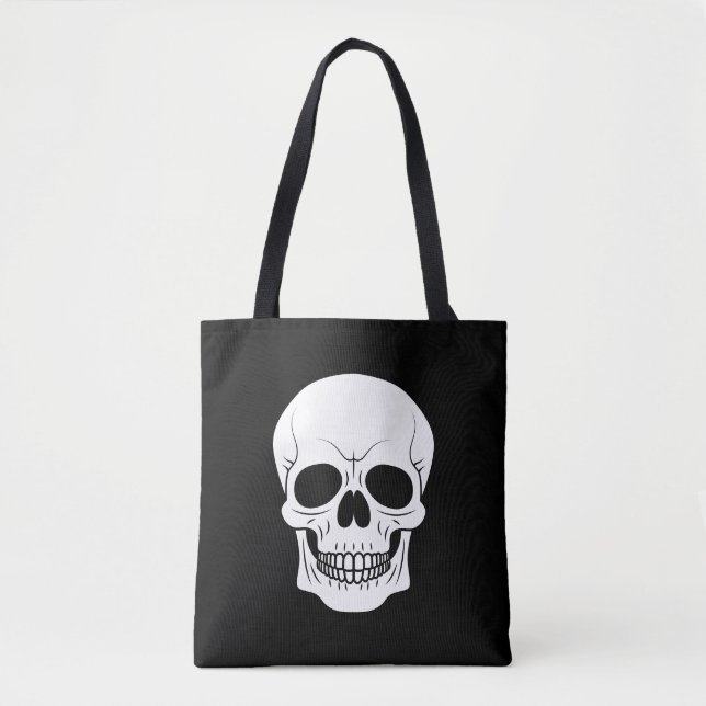 Bolsa Tote Caveira Assustadora de Halloween Preto e Branco (Frente)
