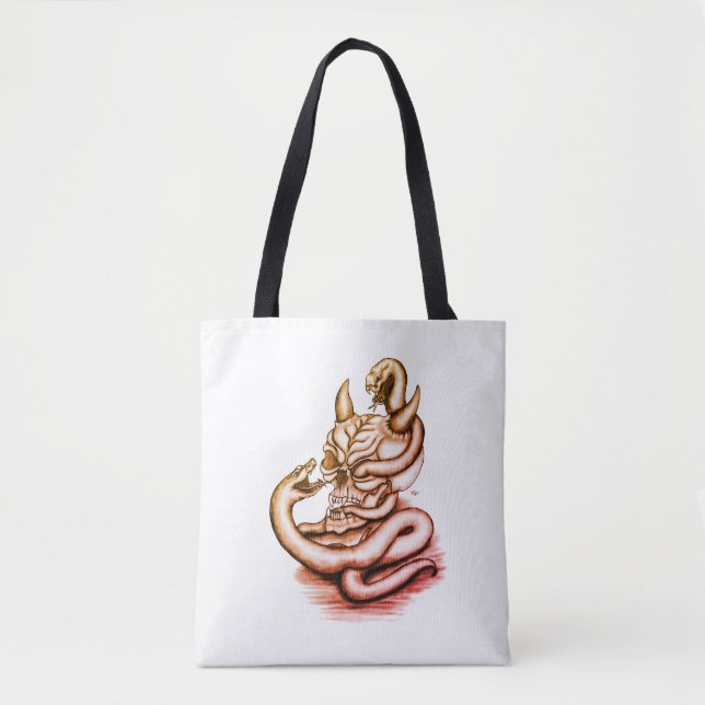 Bolsa Tote Caveira - Cabeça Diabo com Cobra (Frente)