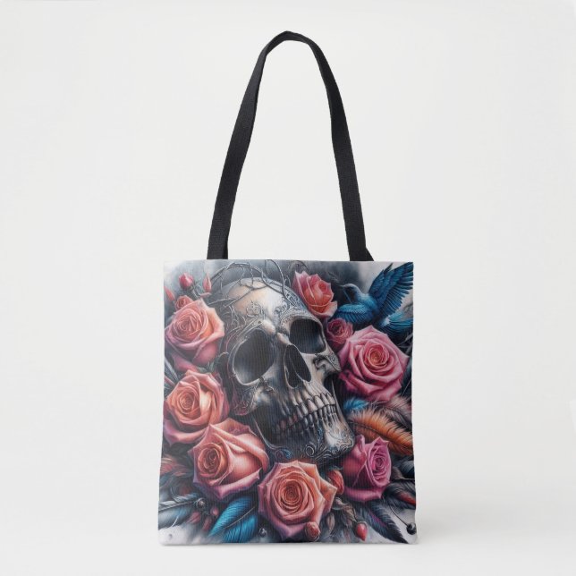 Bolsa Tote Caveira com Rosas e Bluebird (Frente)