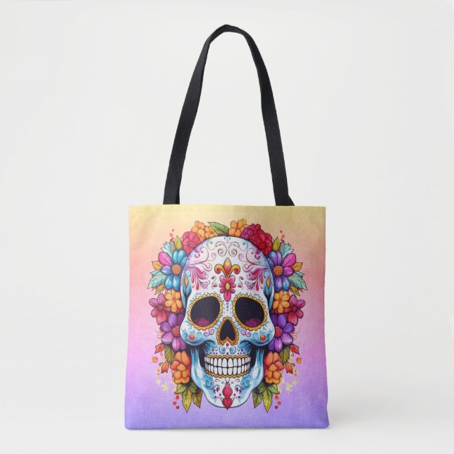 Bolsa Tote Caveira de Açúcar & Flores (Frente)