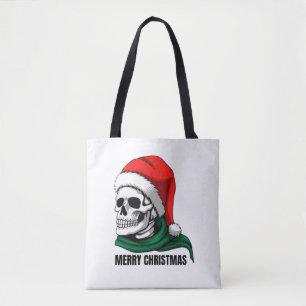 Bolsa Tote Caveira de Natal Gótica com Chapéu de Papai Noel –