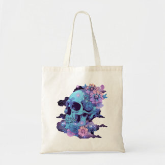 Bolsa Tote Caveira de Pastel com Flores e Estrelas Tote Bag