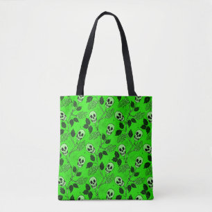 Bolsa Tote Caveira Floral Gótica Verde Neon